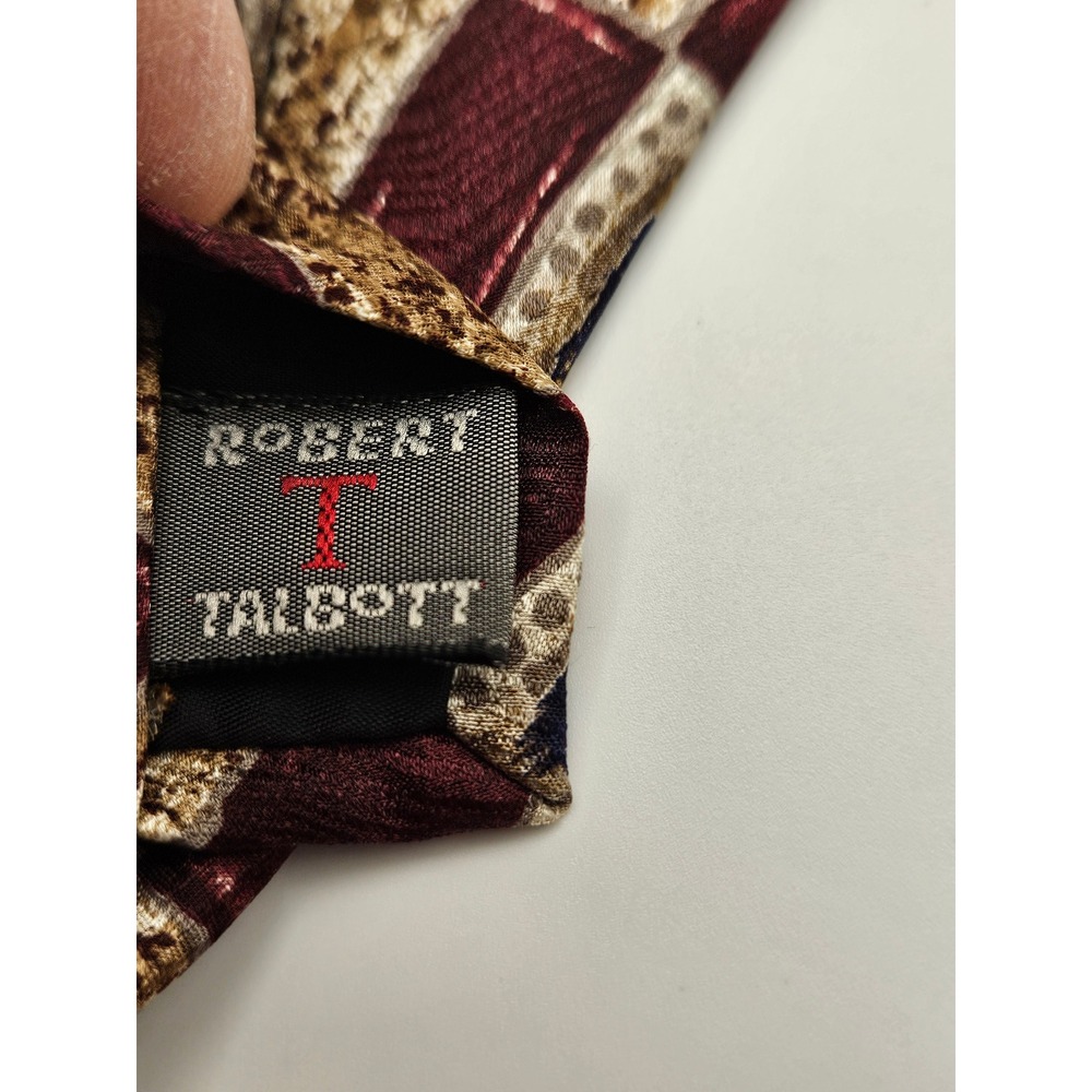 Robert Talbott Carmel-By-The-Sea Silk Tie Burgundy Gold Geometric Hand Sewn USA - Picture 5 of 6